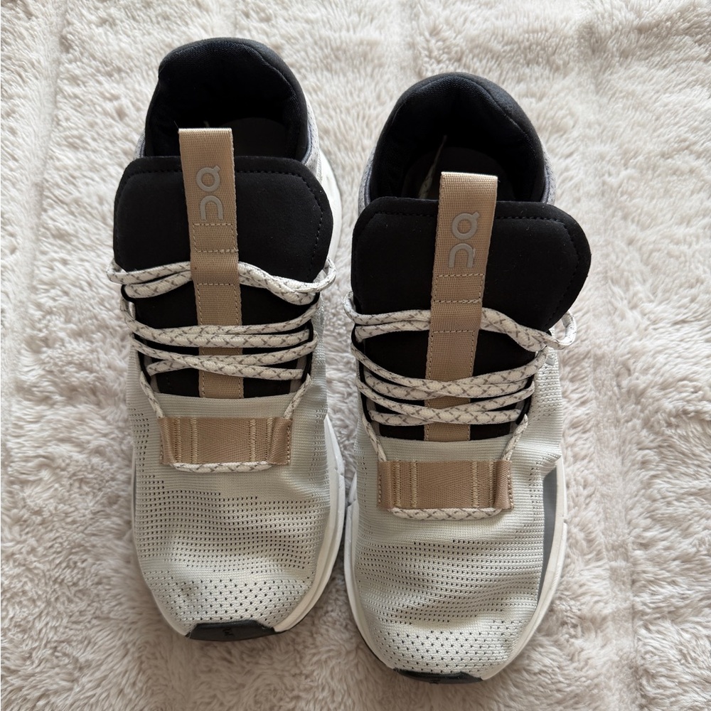 On Running Gray and White Athletic Shoes